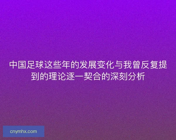 中国足球这些年的发展变化与我曾反复提到的理论逐一契合的深刻分析